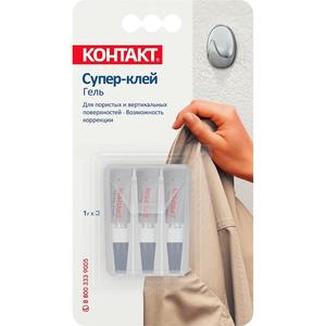 Супер-клей "КОНТАКТ" гель, 3х 1г, бл., арт. КМ 360 - Б01 ГЛ / КМ 120-Б03 ГЛ, шоу-бокс, арт.23235