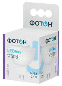 Лампа светодиодная ФОТОН LED MR16 6W GU5.3 6500K, арт.23406