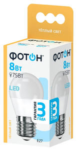Лампа светодиодная ФОТОН LED P45 8W E27 3000K арт.23759