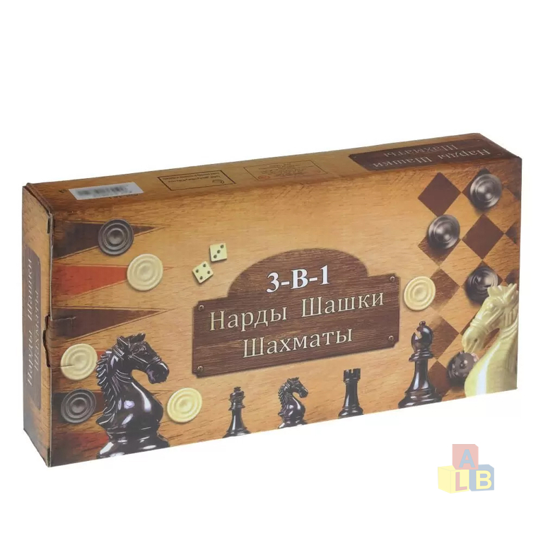 Шахматы, 3 в 1, бамбуковая доска, деревянные фигуры (1/48), арт.161