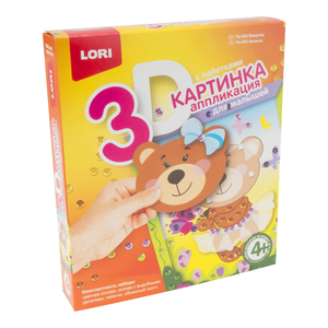 Картинка 3D.Аппликация для малышей с пайетками "Мишутка", арт.Пм-002